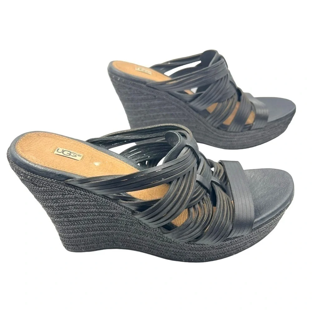 Ugg Melinda Platform Wedge Sandals Black Women's Size 9